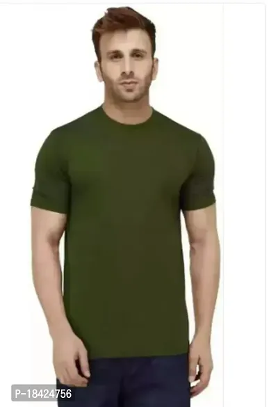 Elegant Green Cotton Solid Round Neck Tees For Men-thumb0