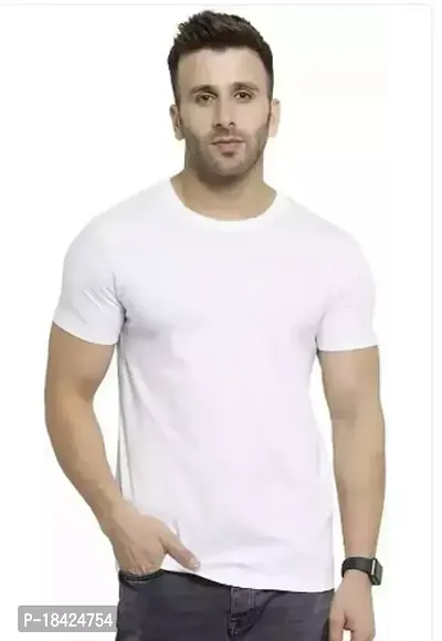 Elegant White Cotton Solid Round Neck Tees For Men-thumb0