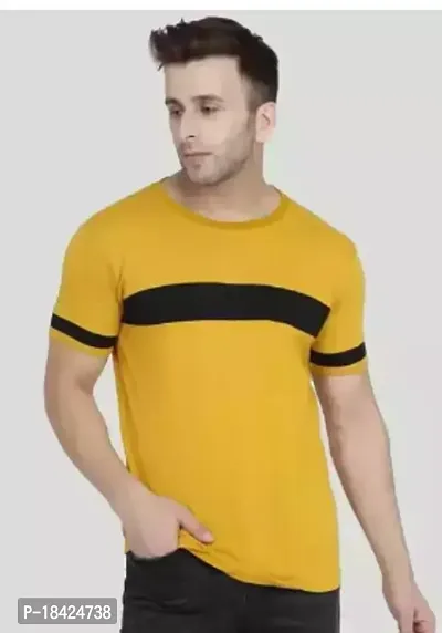 Elegant Yellow Cotton Self Pattern Round Neck Tees For Men