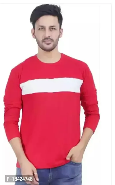 Elegant Red Cotton Self Pattern Round Neck Tees For Men