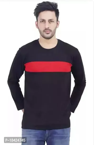 Elegant Black Cotton Self Pattern Round Neck Tees For Men