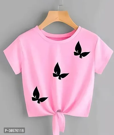 Stylish Pink Cotton Printed Crop Top For Women-thumb0