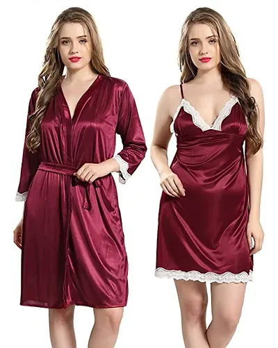 Fancy Satin Solid Night Dress/Night Gown/Robes