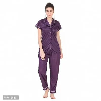Satin Plain Night Suit ( Purple)