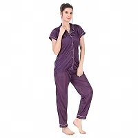 Stylish Purple Satin Plain Night Suit-thumb1