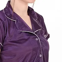 Stylish Purple Satin Plain Night Suit-thumb2