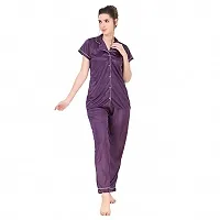 Stylish Purple Satin Plain Night Suit-thumb3