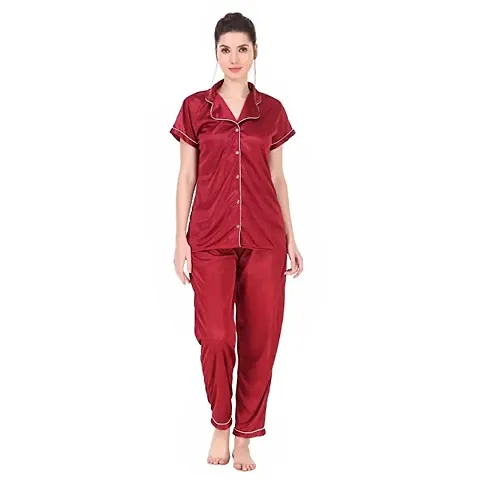 Satin Plain Night Suit  Set