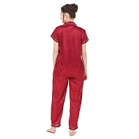 Satin Plain Night Suit ( Maroon)-thumb1