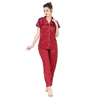 Satin Plain Night Suit ( Maroon)-thumb2