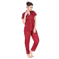 Satin Plain Night Suit ( Maroon)-thumb3