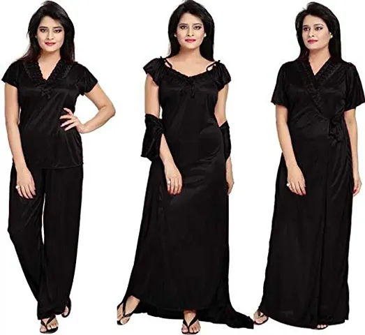 Womens Stylish Solid Nighty Set Combo 4