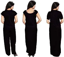 womens solid Satin nighty set of 4 ( Black)-thumb3