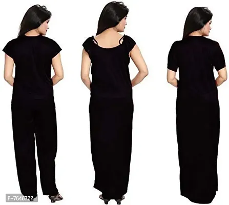 womens solid Satin nighty set of 4 ( Black)-thumb4