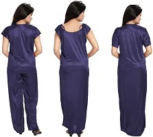 womens solid Satin nighty set of 4 ( Navy)-thumb2