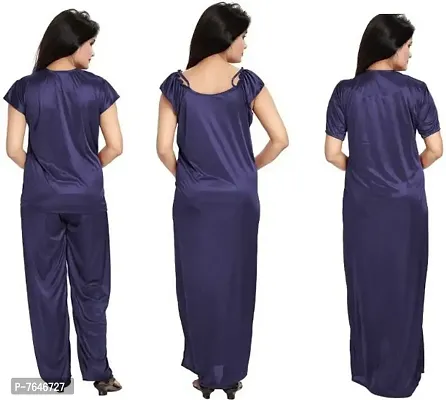 womens solid Satin nighty set of 4 ( Navy)-thumb3