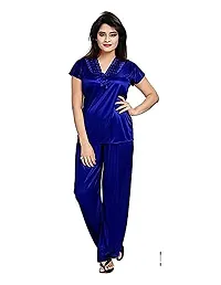 womens solid Satin nighty set of 4 ( blue)-thumb2