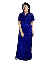 womens solid Satin nighty set of 4 ( blue)-thumb3