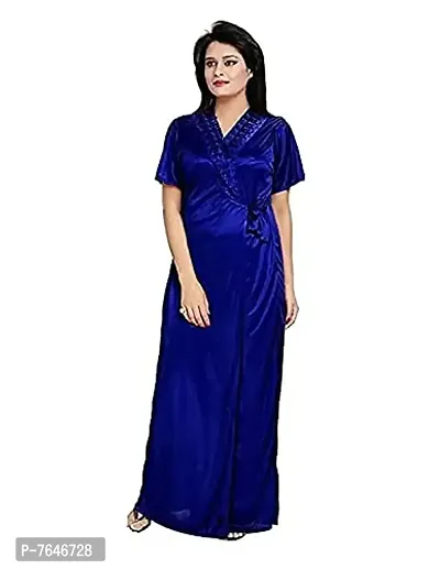 womens solid Satin nighty set of 4 ( blue)-thumb4