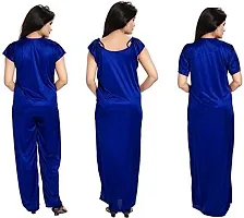 womens solid Satin nighty set of 4 ( blue)-thumb4