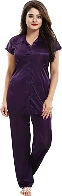 Satin Plain Night Suit ( Purple)-thumb0