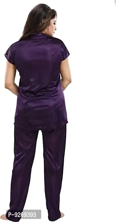 Satin Plain Night Suit ( Purple)-thumb3