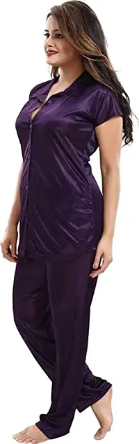 Satin Plain Night Suit ( Purple)-thumb1