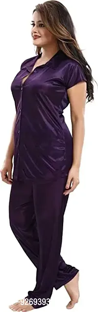 Satin Plain Night Suit ( Purple)-thumb2