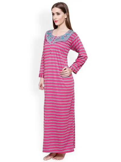 Wool Solid Maxi Nighty ( Pink)