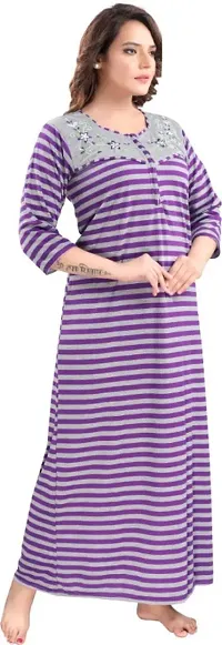 Womens Woolen Solid Winter wear Nighty ( Purple)-thumb1