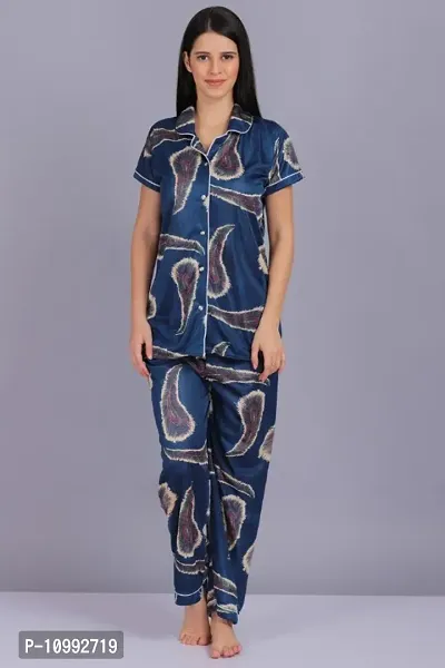 Womens More Pankh Printed Night Suit ( Navy Blue)