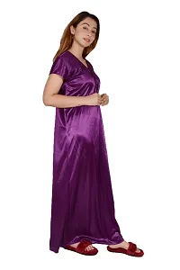 Womens Solid Satin Full length nighty ( Purple)-thumb1