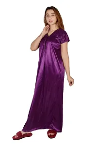 Womens Solid Satin Full length nighty ( Purple)-thumb2