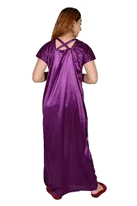 Womens Solid Satin Full length nighty ( Purple)-thumb3