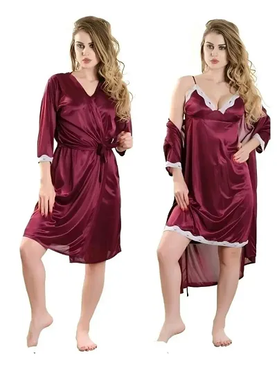 Best Selling Satin Nighty With Robe Women's Nightwear 