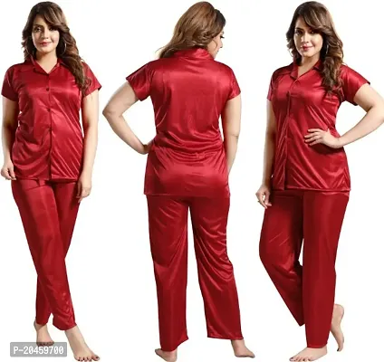 Women Stylish solid Satin night suit (Maroon)