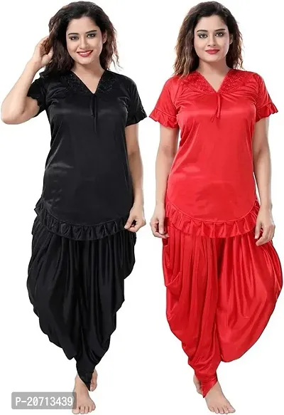 Women fancy Satin Dhoti top nightsuit For Stylish women( Black,Red