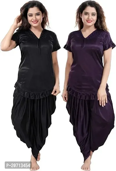 Women fancy Satin Dhoti top nightsuit For Stylish women( Black,Purple