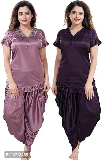 Women fancy Satin Dhoti top nightsuit For Stylish women( onion,purple