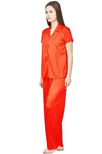 Satin Solid Fancy night suit ( Red)-thumb2