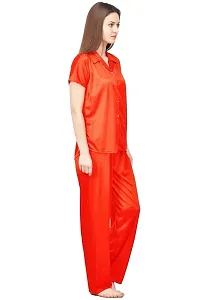 Satin Solid Fancy night suit ( Red)-thumb3