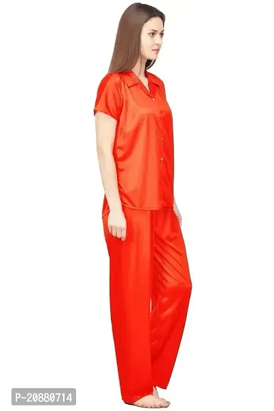 Satin Solid Fancy night suit ( Red)-thumb4