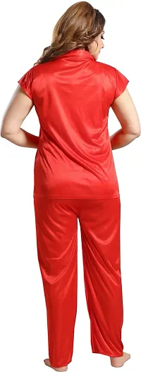 Women's solid Satin Night suit set (Red)-thumb1