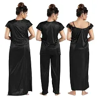 Satin 4 piece nighty (Black)-thumb1