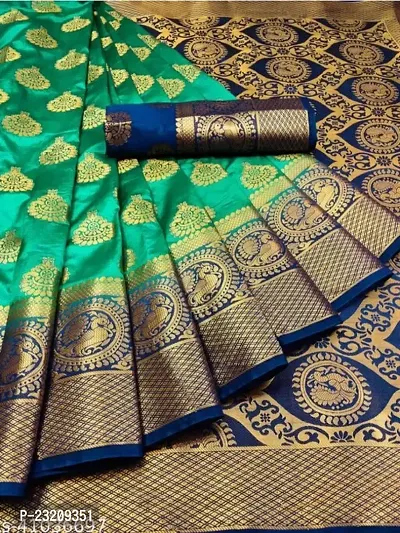 RUDRA NX Women's Banarasi Silk Saree || Zari Woven Kanjivaram Sarees With Unstitched Blouse Piece (Rama)