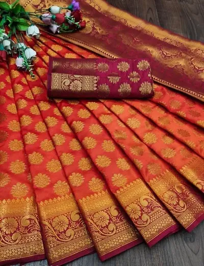 RUDRA NX Women's Banarasi Silk Saree || Zari Woven Kanjivaram Sarees With Unstitched Blouse Piece