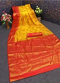 RUDRA NX Women's Banarasi Silk Saree || Zari Woven Kanjivaram Sarees With Unstitched Blouse Piece | | (Color: Yellow red)-thumb1