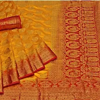 RUDRA NX Women's Banarasi Silk Saree || Zari Woven Kanjivaram Sarees With Unstitched Blouse Piece | | (Color: Yellow red)-thumb2