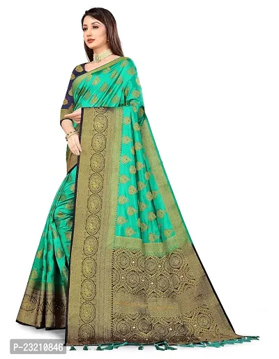 RUDRA NX Women's Banarasi Silk Saree || Zari Woven Kanjivaram Sarees With Unstitched Blouse Piece [Rama]-thumb5