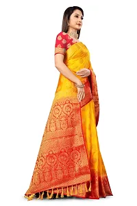 RUDRA NX Women's Banarasi Silk Saree || Zari Woven Kanjivaram Sarees With Unstitched Blouse Piece | (Color: Yellow Red)-thumb1